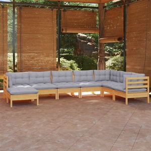 vidaXL Set mobilier de grădină cu perne gri, 8 piese, lemn masiv pin imagine
