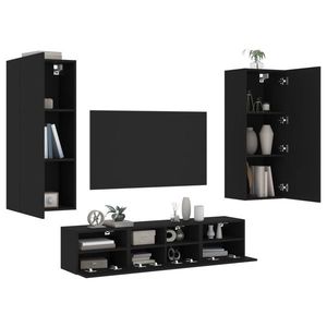 vidaXL Unități TV de perete, 5 piese, negru, lemn prelucrat imagine