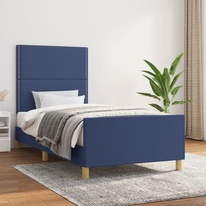 vidaXL Cadru de pat cu tăblie, albastru, 80x200 cm, textil imagine