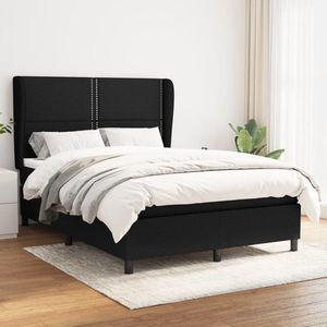 vidaXL Pat box spring cu saltea, negru, 140x190 cm, textil imagine