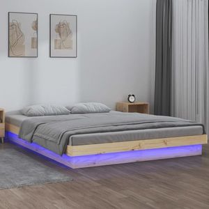vidaXL Cadru de pat cu LED, 200x200 cm, lemn masiv imagine