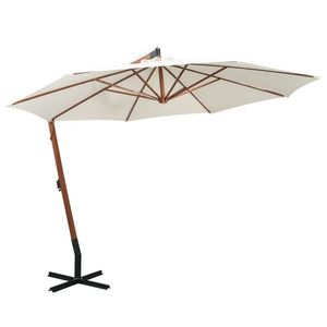 vidaXL Umbrelă de soare suspendată cu stâlp de lemn, 350 cm, alb imagine