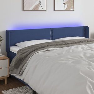 vidaXL Tăblie de pat cu LED, albastru, 163x16x78/88 cm, textil imagine