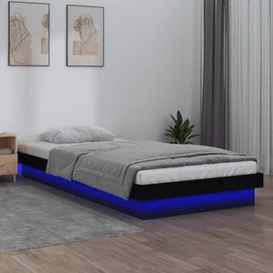 vidaXL Cadru de pat cu LED Single, negru, 90x190 cm, lemn masiv imagine