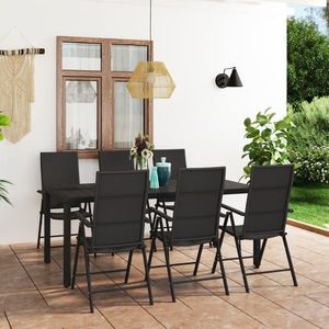 vidaXL Set mobilier pentru grădină, 7 piese, negru, aluminiu imagine