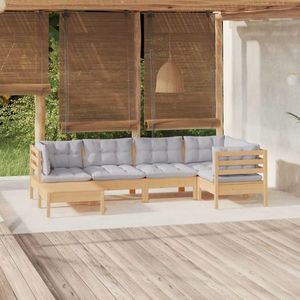vidaXL Set mobilier grădină cu perne gri, 6 piese, lemn de pin imagine