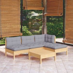 vidaXL Set mobilier grădină cu perne gri, 5 piese, lemn masiv de pin imagine