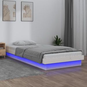 vidaXL Cadru de pat cu LED, alb, 100x200 cm, lemn masiv imagine