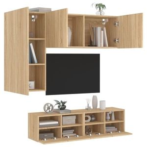vidaXL Unități TV de perete, 4 piese, stejar sonoma, lemn prelucrat imagine