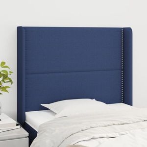 vidaXL Tăblie de pat cu aripioare, albastru, 83x16x118/128 cm, textil imagine
