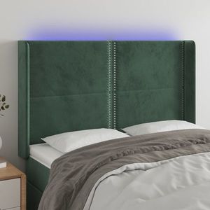 vidaXL Tăblie de pat cu LED, verde închis, 147x16x118/128 cm, catifea imagine