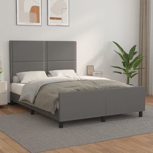 vidaXL Cadru de pat cu tăblie, gri, 140x190 cm, piele ecologică imagine