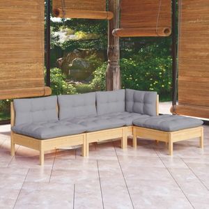 vidaXL Set mobilier grădină cu perne, 4 piese, gri, lemn de pin imagine