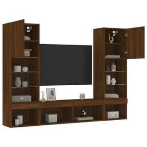 vidaXL Unități de perete TV cu LED-uri, 5 piese, stejar maro, lemn imagine