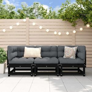 vidaXL Set mobilier de grădină, 3 piese, negru, lemn masiv pin imagine