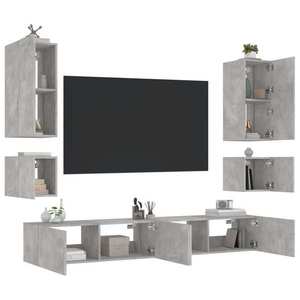 vidaXL Comode TV de perete cu lumini LED, 6 piese, gri beton imagine