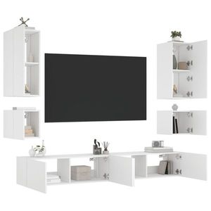 vidaXL Comode TV de perete cu lumini LED, 6 piese, alb imagine
