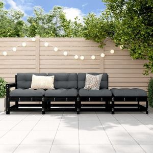 vidaXL Set mobilier relaxare de grădină 4 piese, negru, lemn masiv pin imagine