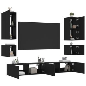 vidaXL Comode TV de perete cu lumini LED, 6 piese, negru imagine
