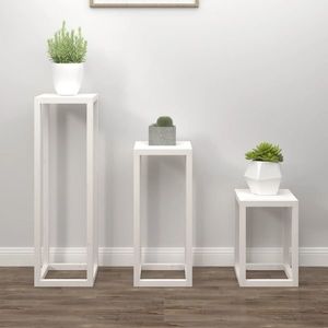 vidaXL Set suport de plante, 3 piese, alb, lemn masiv de pin imagine
