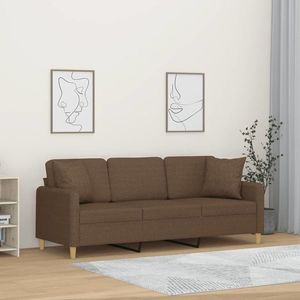 vidaXL Canapea cu 3 locuri cu pernuțe, maro, 180 cm, textil imagine