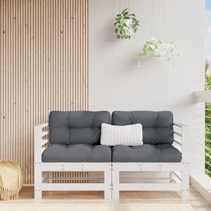 vidaXL Canapea de colț de grădină, 2 buc., alb, lemn masiv de pin imagine