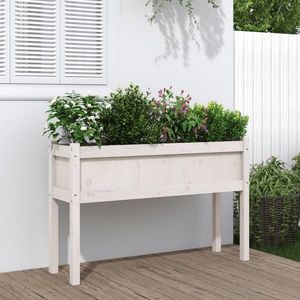 vidaXL Jardinier de grădină cu picioare, alb, 110x31x70 cm, lemn masiv imagine