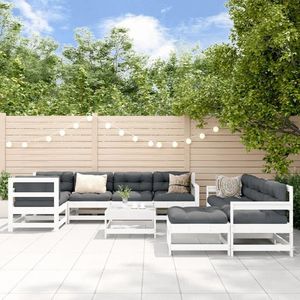 vidaXL Set mobilier relexare grădină, 10 piese, alb, lemn masiv de pin imagine