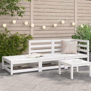 vidaXL Canapea de grădină cu taburet și 2 locuri, alb, lemn masiv pin imagine