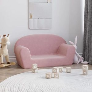 vidaXL Canapea pentru copii cu 2 locuri, roz, pluș moale imagine