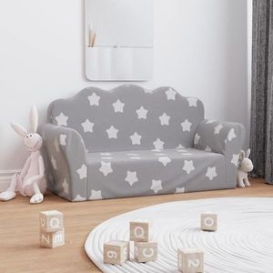 vidaXL Canapea de copii cu 2 locuri, gri deschis cu stele, pluș moale imagine