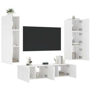 vidaXL Unități de perete TV cu LED-uri, 6 piese, alb, lemn prelucrat imagine