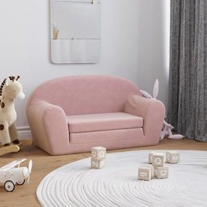 vidaXL Canapea extensibilă pentru copii cu 2 locuri, roz, pluș moale imagine