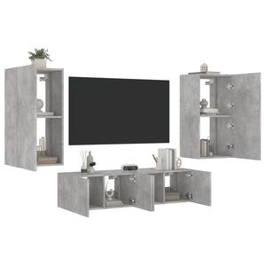 vidaXL Unități TV de perete cu LED-uri 4 piese gri beton lemn compozit imagine
