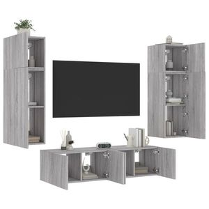 vidaXL Unități de perete TV cu LED-uri, 6 piese, gri sonoma, lemn imagine