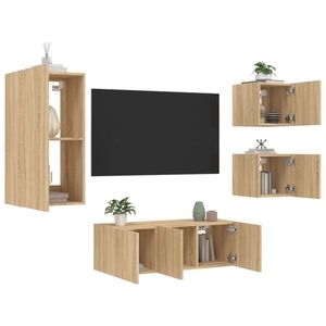 vidaXL Unități de perete TV cu LED-uri, 5 piese, stejar sonoma, lemn imagine