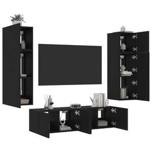 vidaXL Unități de perete TV cu LED-uri, 6 piese, negru, lemn prelucrat imagine