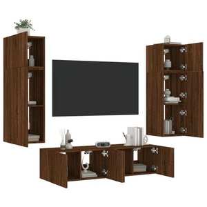 vidaXL Unități de perete TV cu LED-uri, 6 piese, stejar maro, lemn imagine