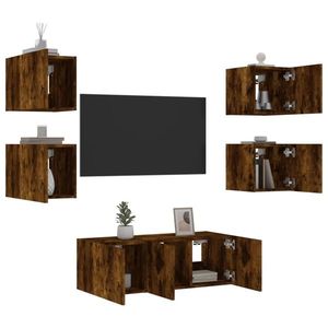 vidaXL Unități de perete TV cu LED-uri, 6 piese, stejar fumuriu, lemn imagine