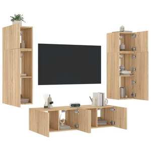 vidaXL Unități de perete TV cu LED-uri, 6 piese, stejar sonoma, lemn imagine