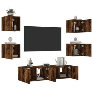vidaXL Unități de perete TV cu LED-uri, 6 piese, stejar fumuriu, lemn imagine
