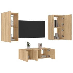 vidaXL Unități de perete TV cu LED-uri, 4 piese, stejar sonoma, lemn imagine