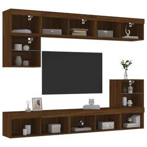 vidaXL Unități de perete TV cu LED-uri, 8 piese, stejar maro, lemn imagine
