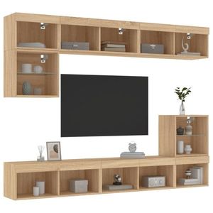 vidaXL Unități de perete TV cu LED-uri, 8 piese, stejar sonoma, lemn imagine