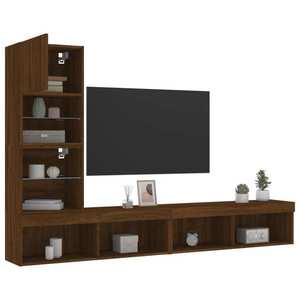 vidaXL Unități de perete TV cu LED-uri, 4 piese, stejar maro, lemn imagine