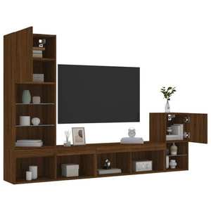 vidaXL Unități de perete TV cu LED-uri, 4 piese, stejar maro, lemn imagine