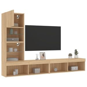 vidaXL Unități de perete TV cu LED-uri, 4 piese, stejar sonoma, lemn imagine