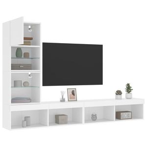 vidaXL Unități de perete TV cu LED-uri, 4 piese, alb, lemn prelucrat imagine