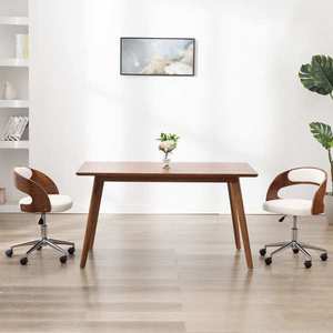 vidaXL Scaun de bucătărie pivotant, alb, lemn curbat & piele ecologică imagine