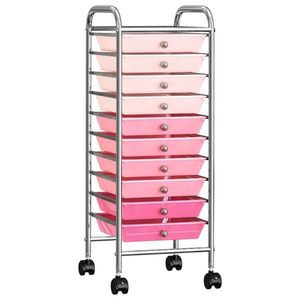 vidaXL Cărucior de depozitare mobil cu 10 sertare, roz ombre, plastic imagine